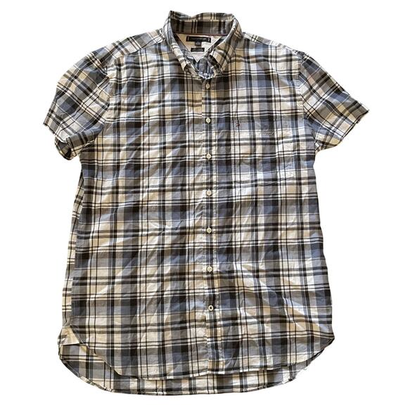 Tommy Hilfiger Men’s Plaid Button Down Shirt XXL Slim Fit Stretch Short Sleeve - Picture 1 of 5